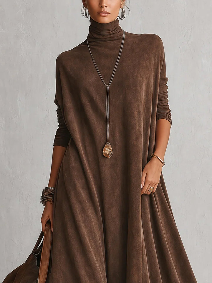 BRUNELLA | Long Dress with Suede Effect and Lace Hem