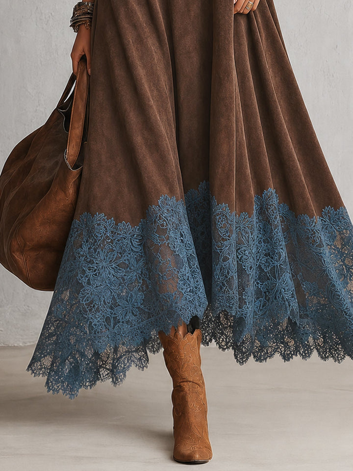 Milly | Lace-Hem Suede Maxi Dress