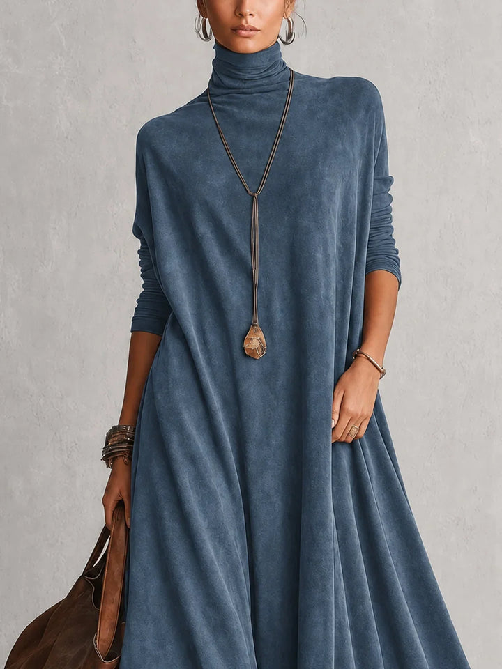 BRUNELLA | Long Dress with Suede Effect and Lace Hem