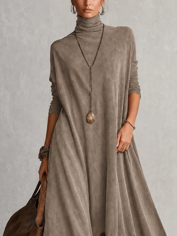 BRUNELLA | Long Dress with Suede Effect and Lace Hem