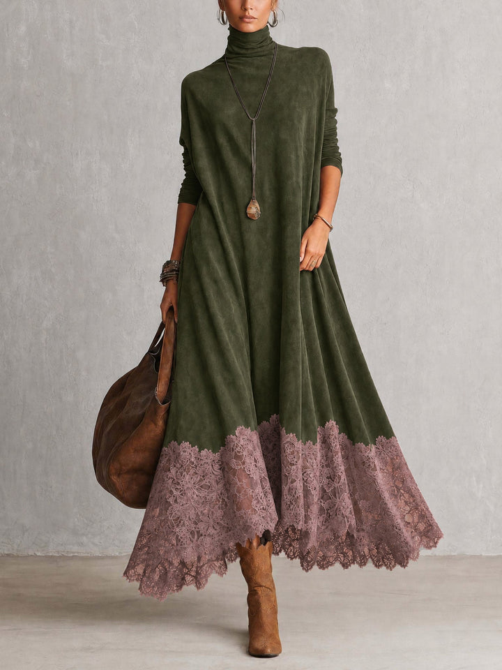 Milly | Lace-Hem Suede Maxi Dress