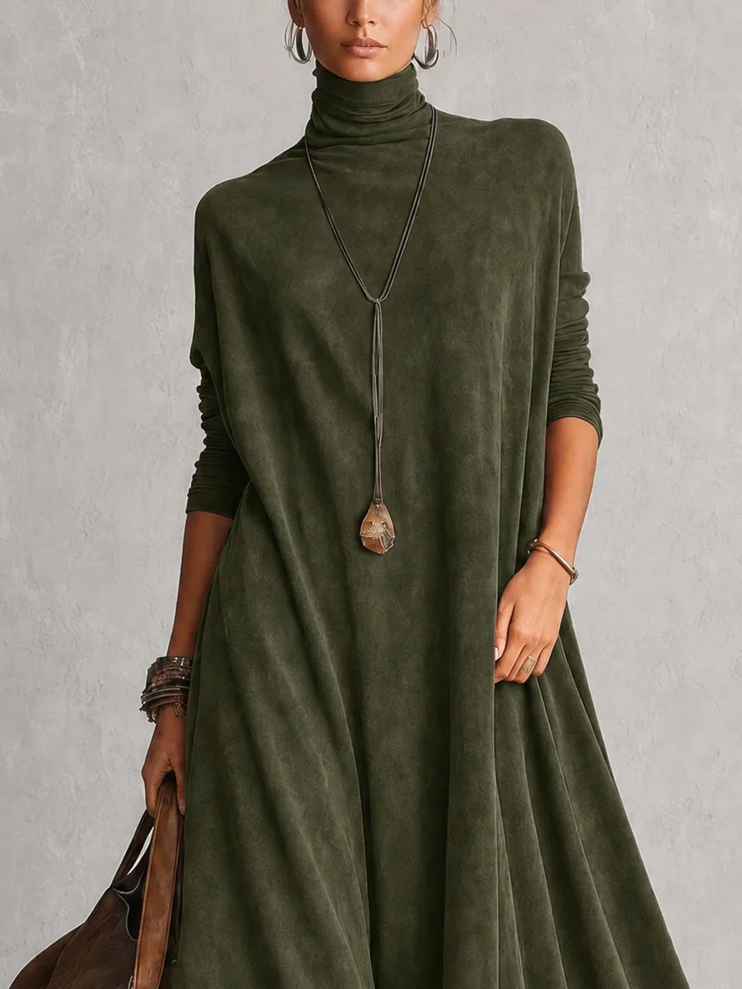 BRUNELLA | Long Dress with Suede Effect and Lace Hem