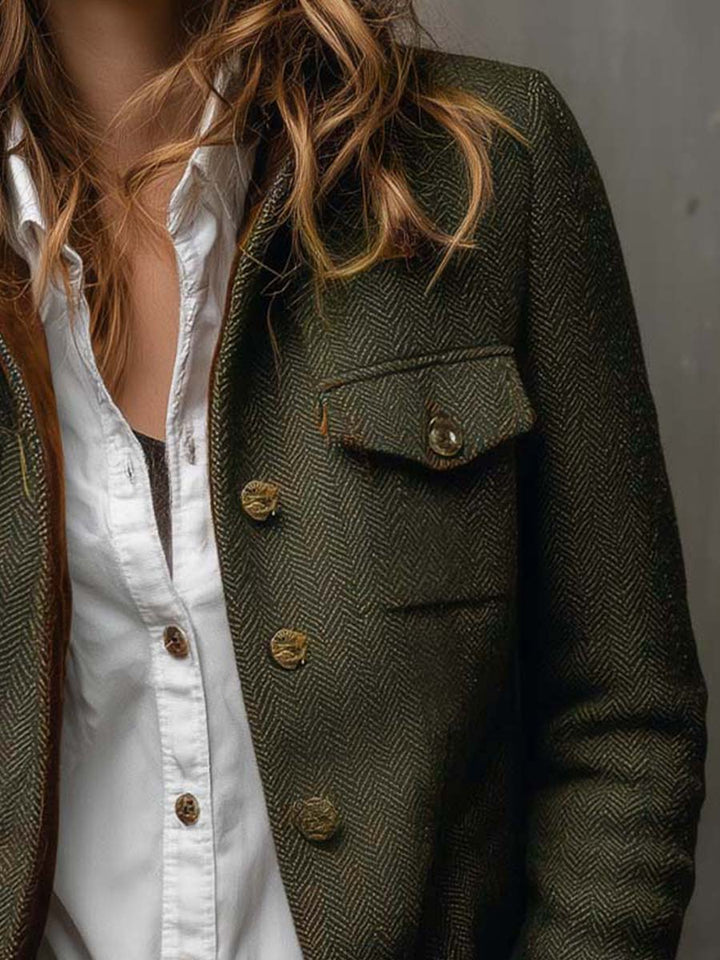 Agnes | Herringbone Contrast-Trim Blazer - My Store