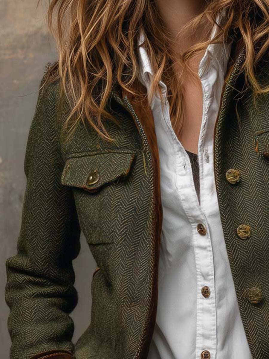 Agnes | Herringbone Contrast-Trim Blazer - My Store