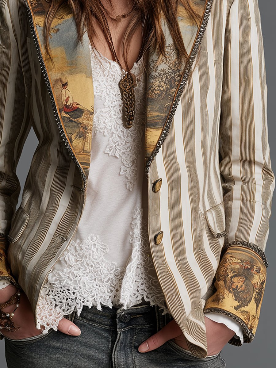Celine | Artful Striped Lapel Blazer - My Store