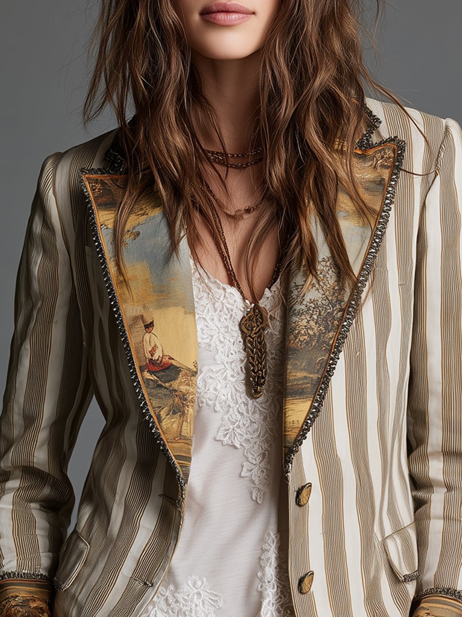 Celine | Artful Striped Lapel Blazer - My Store