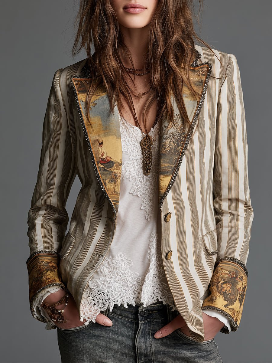 Celine | Artful Striped Lapel Blazer - My Store