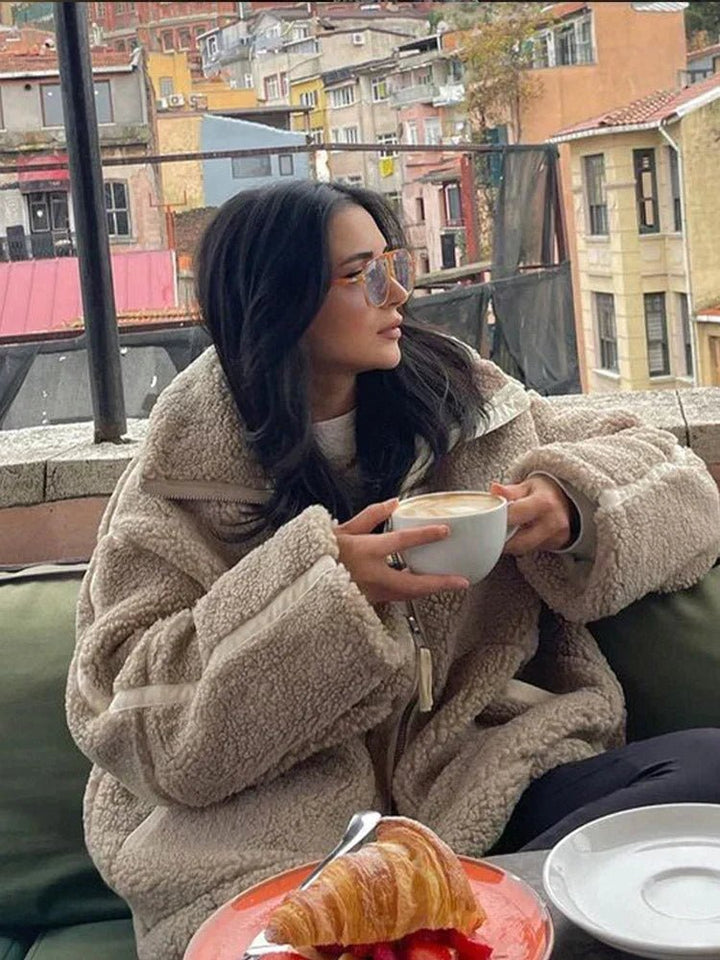 CORA | Oversized teddy jacket with high collar - My Store