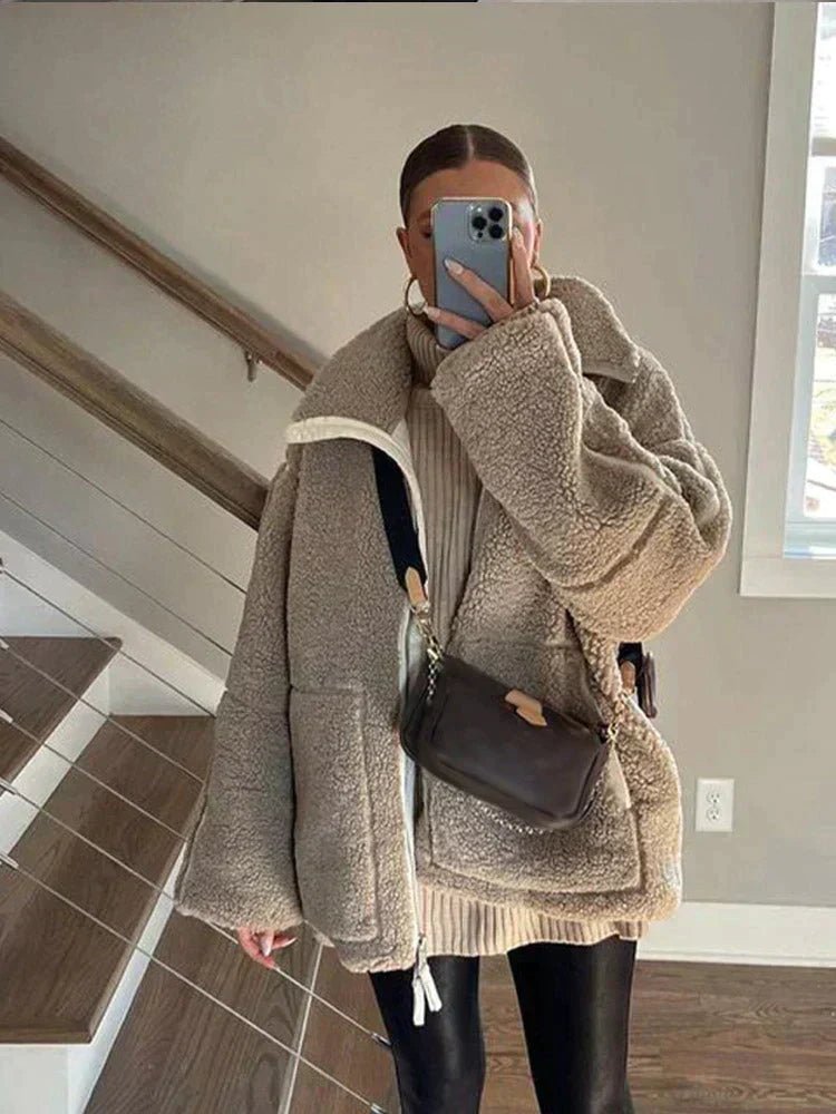 CORA | Oversized teddy jacket with high collar - My Store