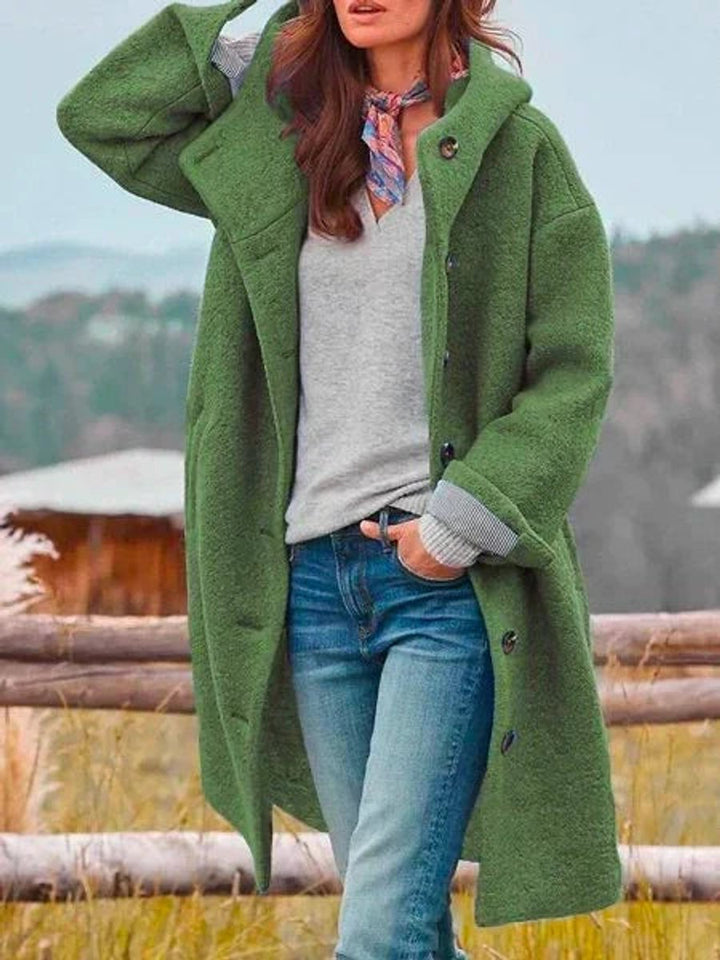 Eleanor | Longline Hooded Button-Front Coat - My Store