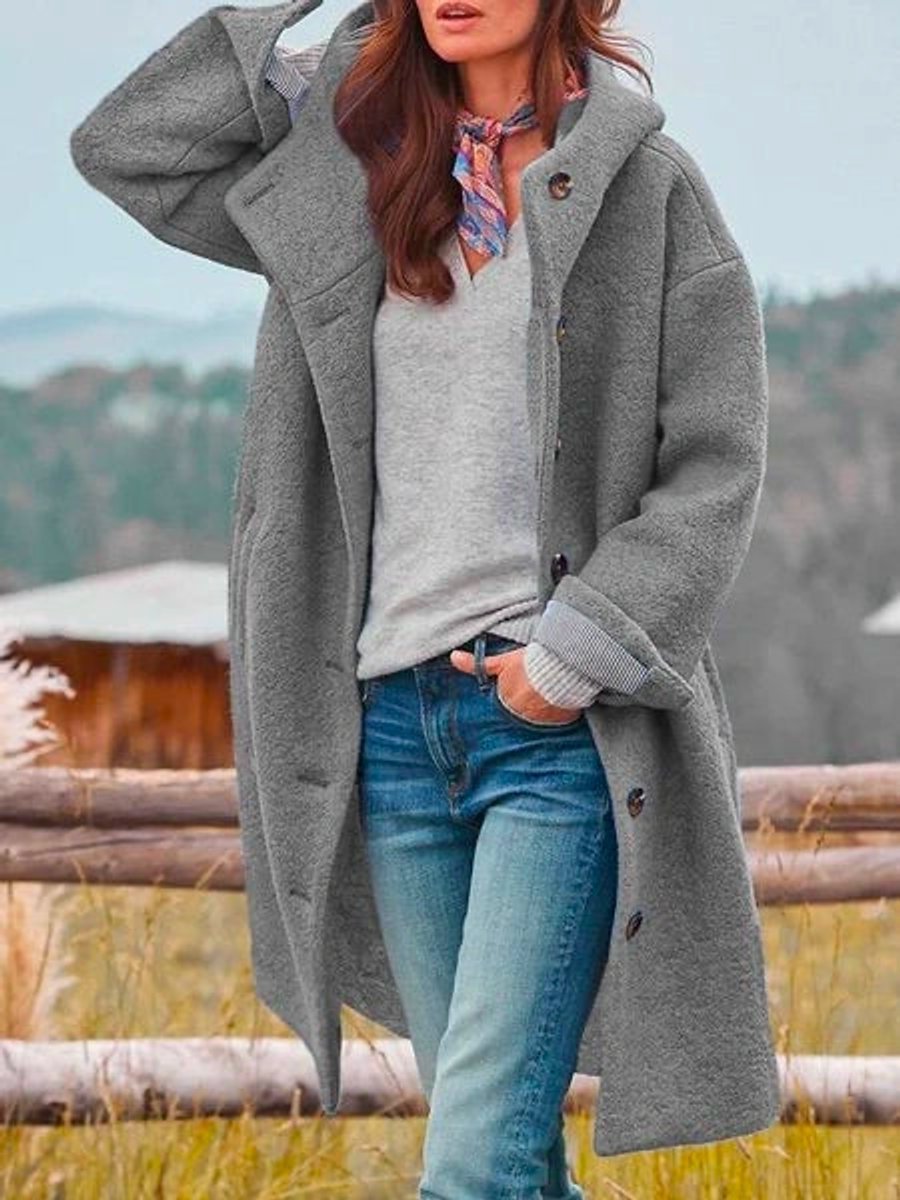 Eleanor | Longline Hooded Button-Front Coat - My Store