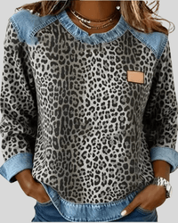 EMMA | Leopard print sweater with denim-look collar