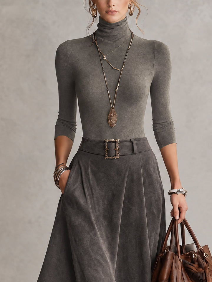 Fabiola | Turtleneck Top & Asymmetric Skirt Set - My Store