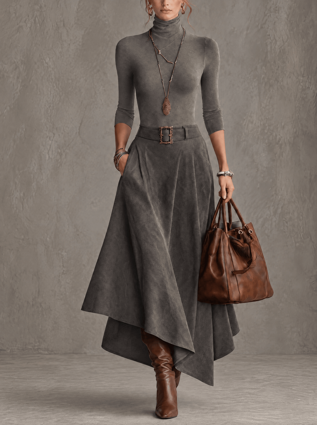 Fabiola | Turtleneck Top & Asymmetric Skirt Set - My Store