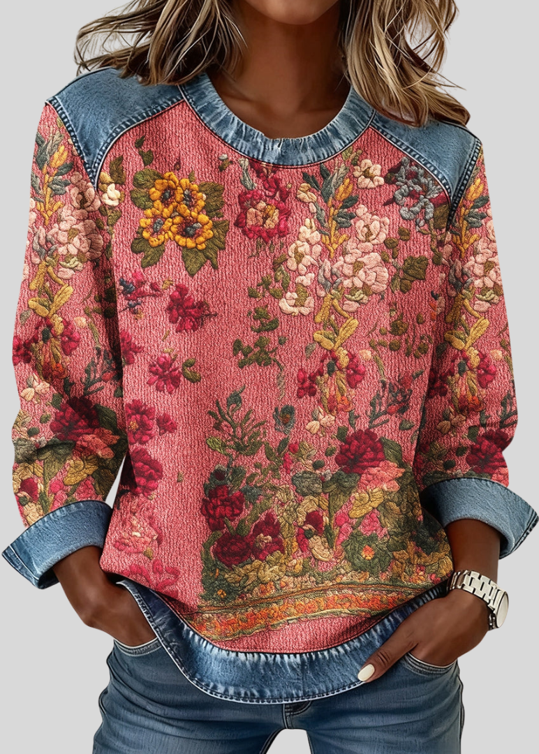 FAYE | Sweatshirt with floral print and contrast cuffs - My Store
