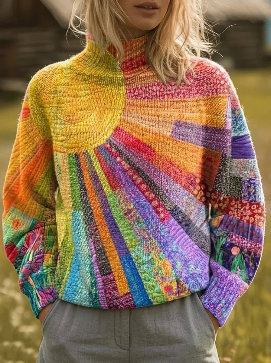 FLORA | High-neck sweater with sunburst print - My Store