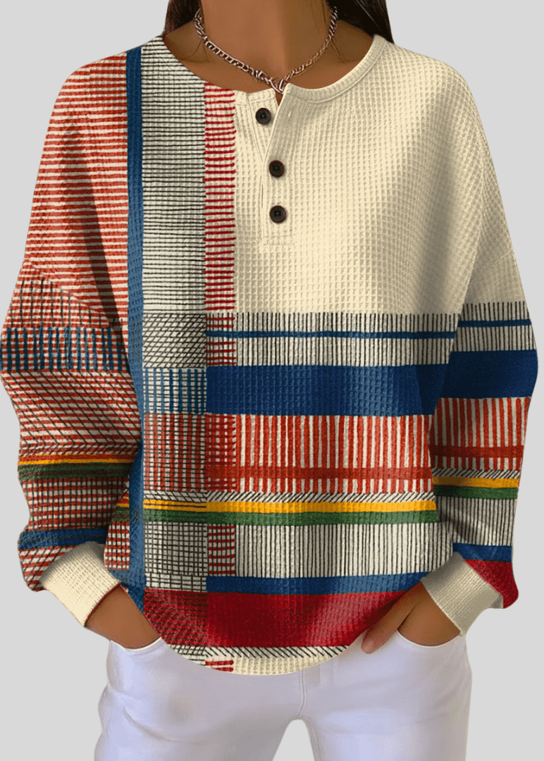 GRACE | Henley sweatshirt with colorblock stripes - My Store