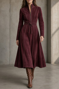 Rosa | Belted Zip-Front Midi Dress