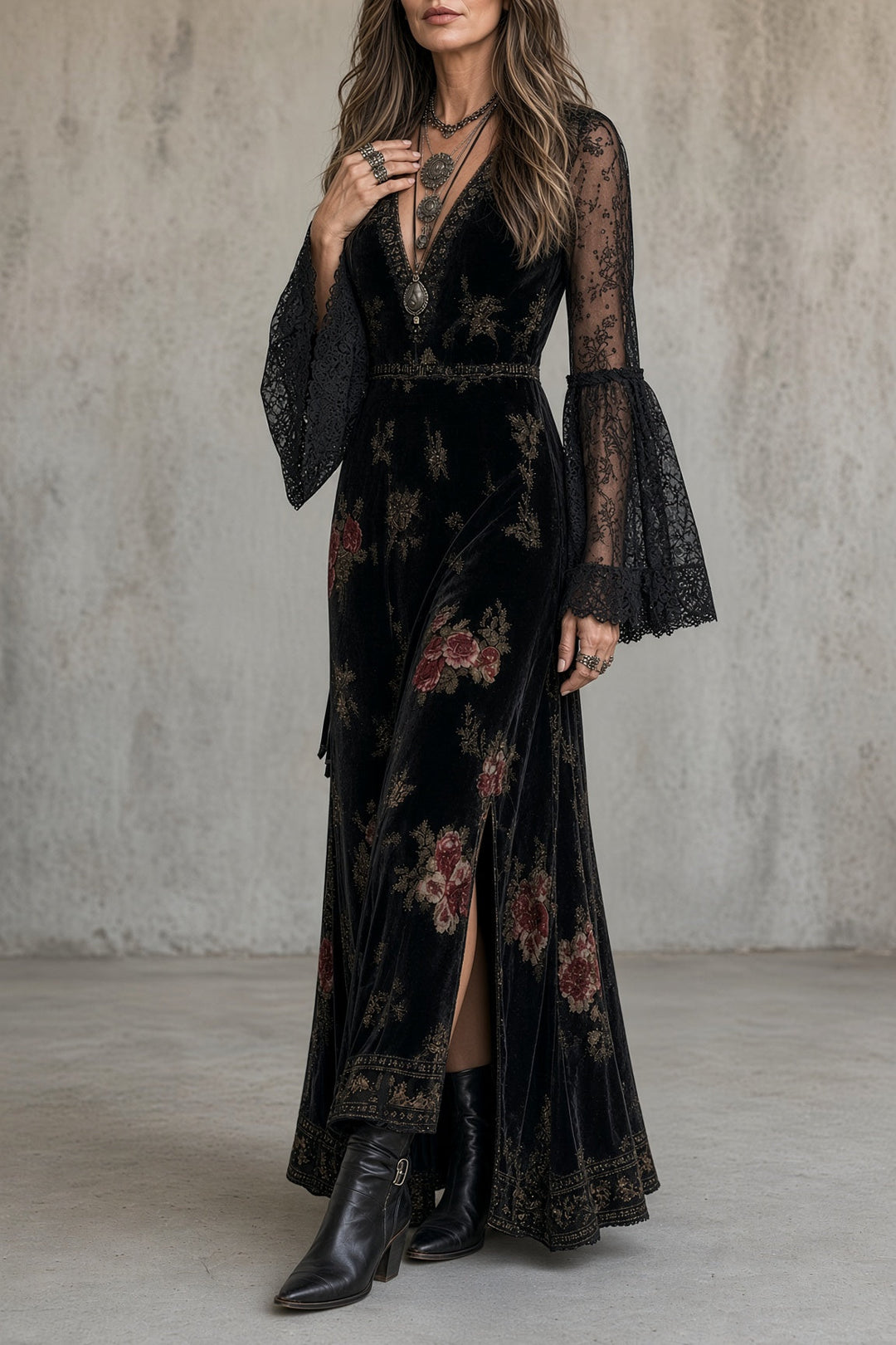 Natalie | Floral Velvet Maxi Dress