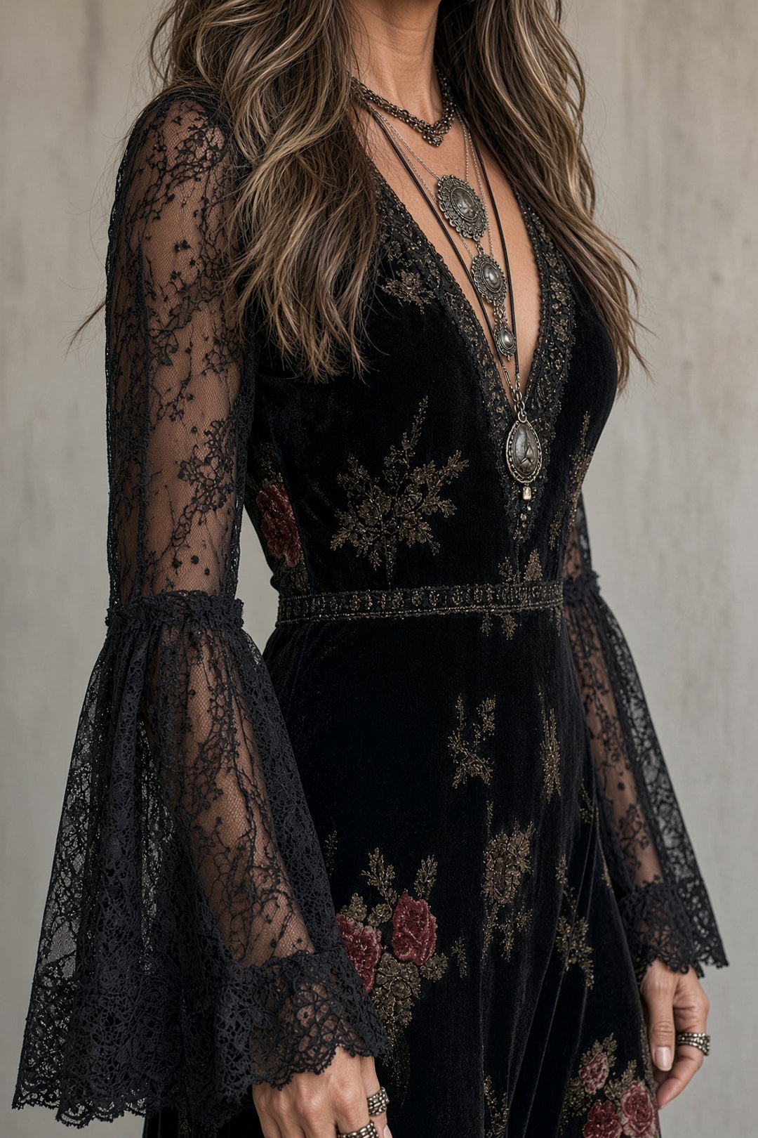Natalie | Floral Velvet Maxi Dress