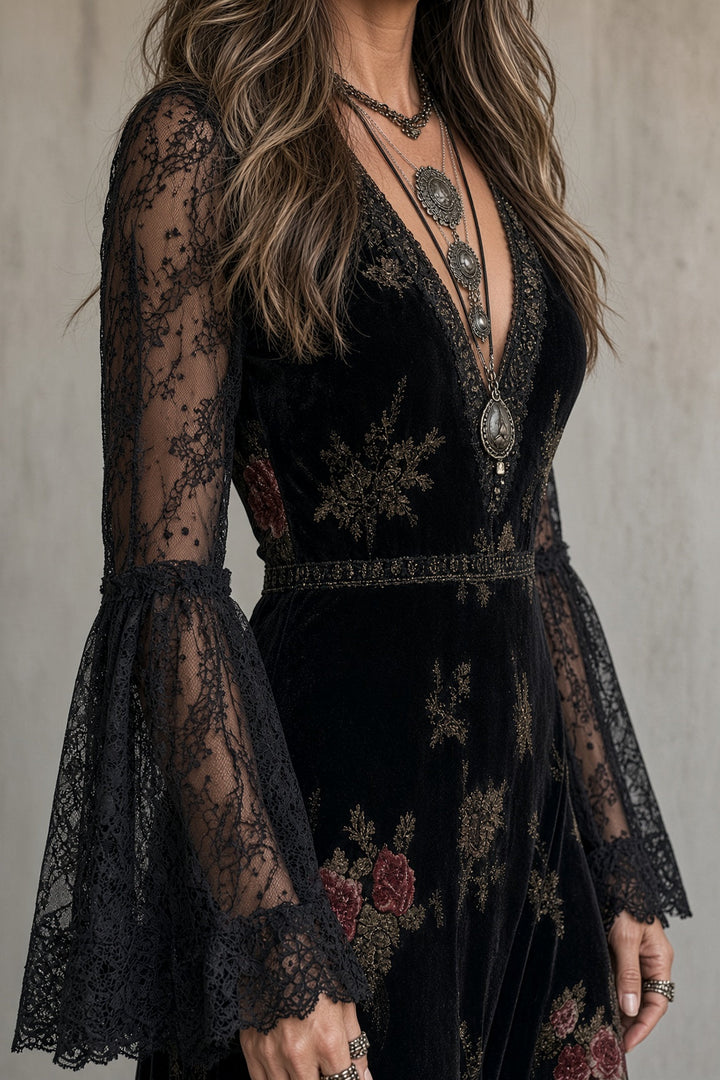 Natalie | Floral Velvet Maxi Dress