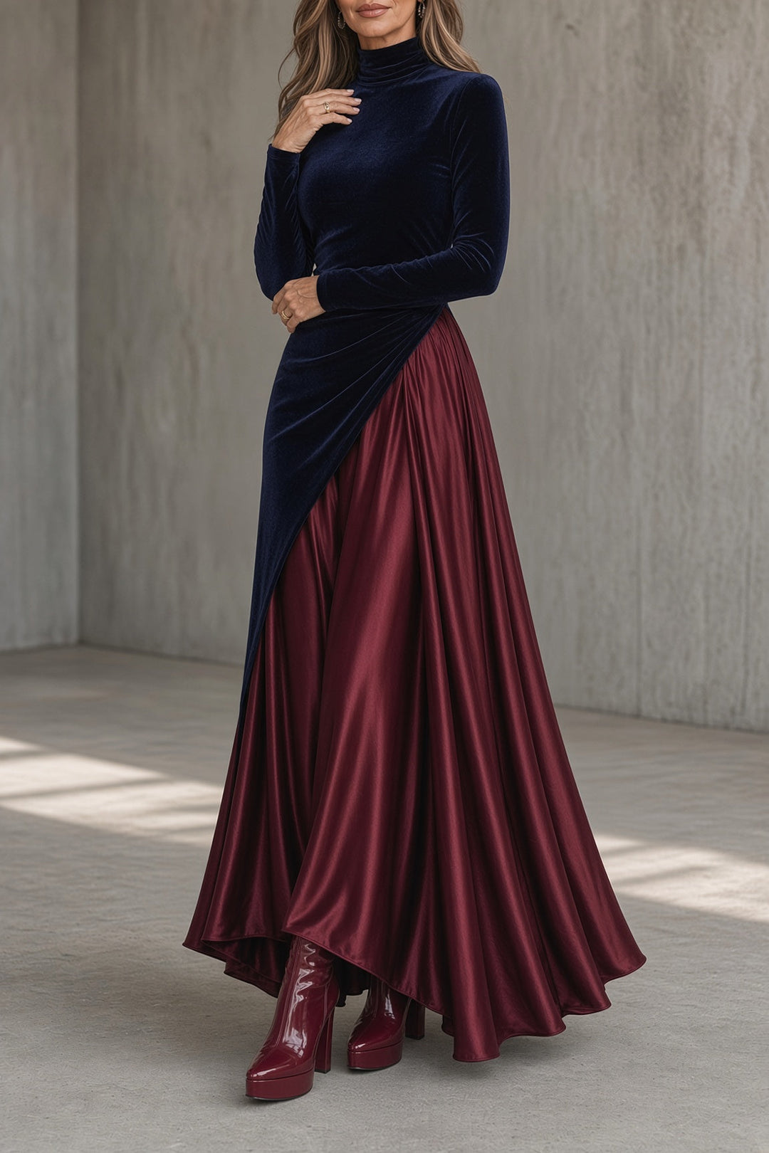 Sarah | High-Neck Velvet Maxi Dress