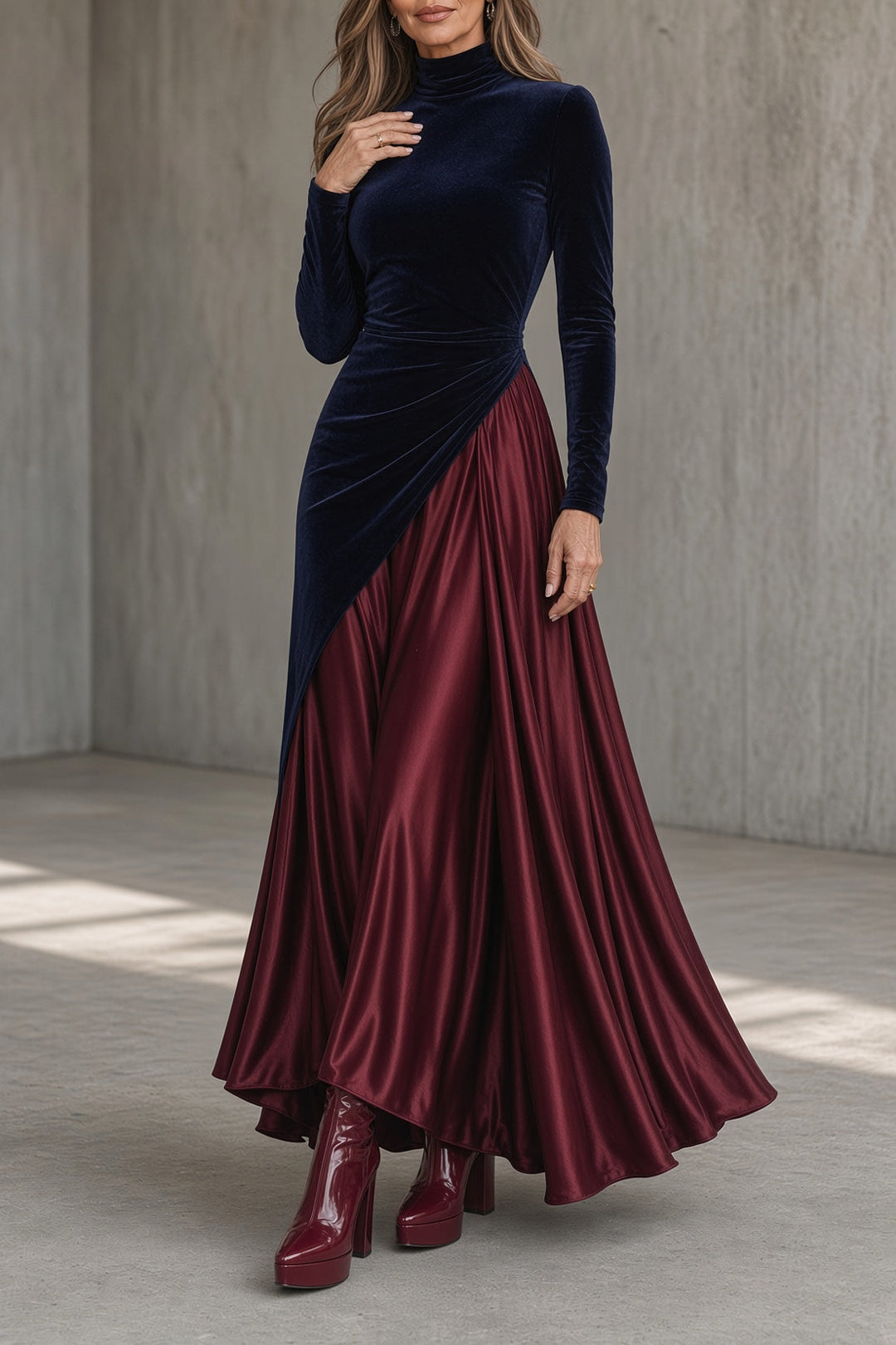 Sarah | High-Neck Velvet Maxi Dress