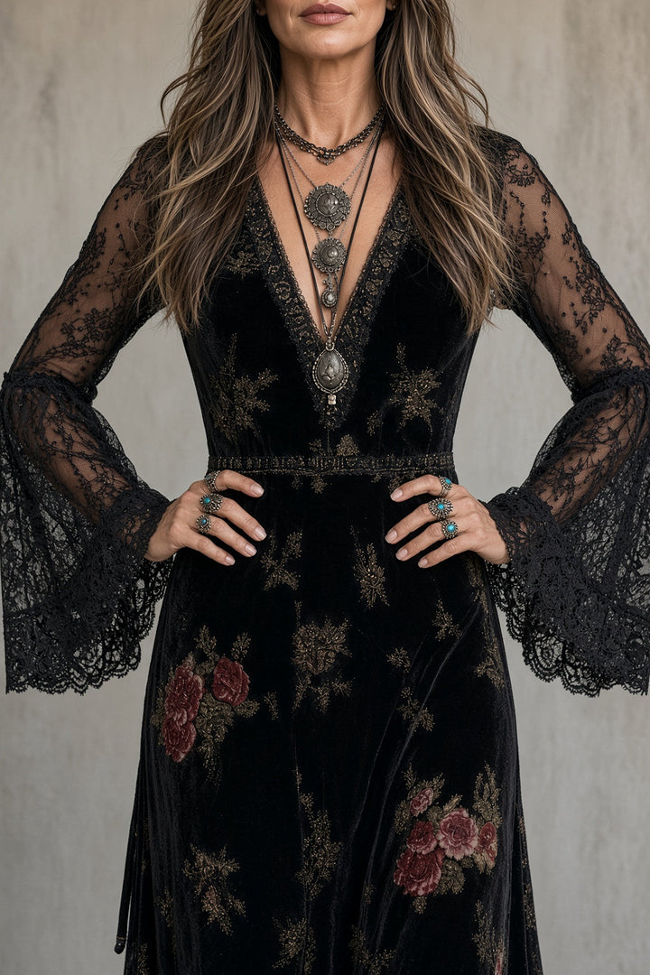 Natalie | Floral Velvet Maxi Dress