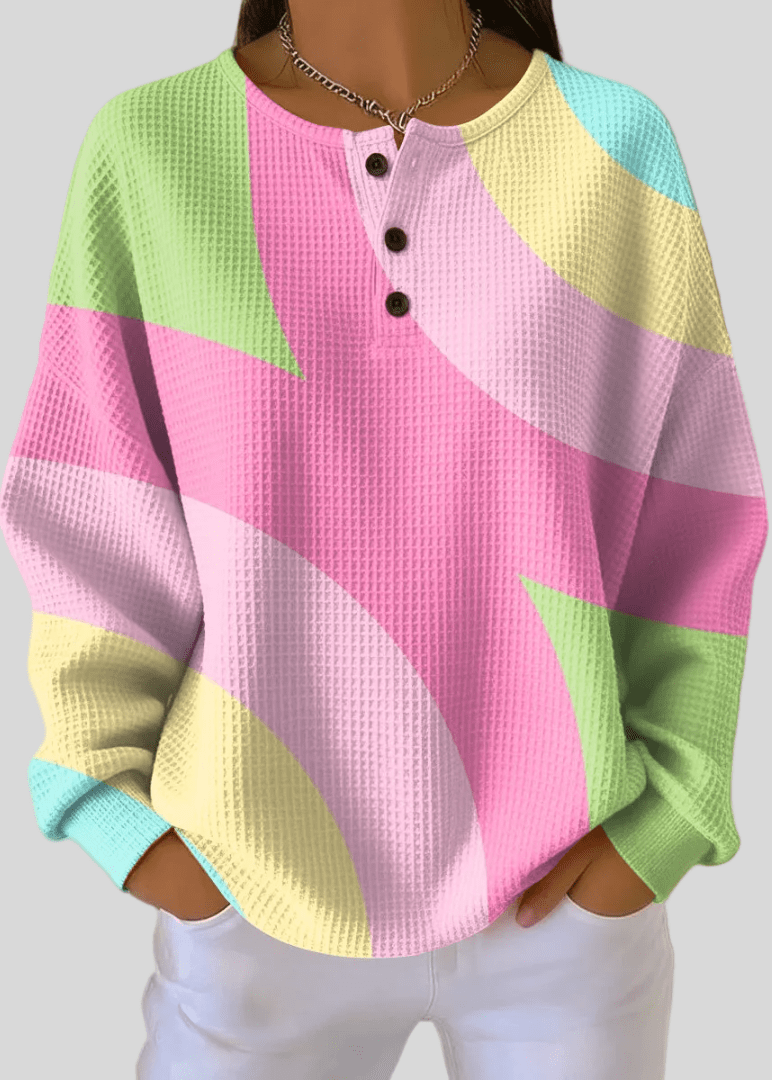 IRIS | Waffle-knit sweatshirt with color-block print - My Store