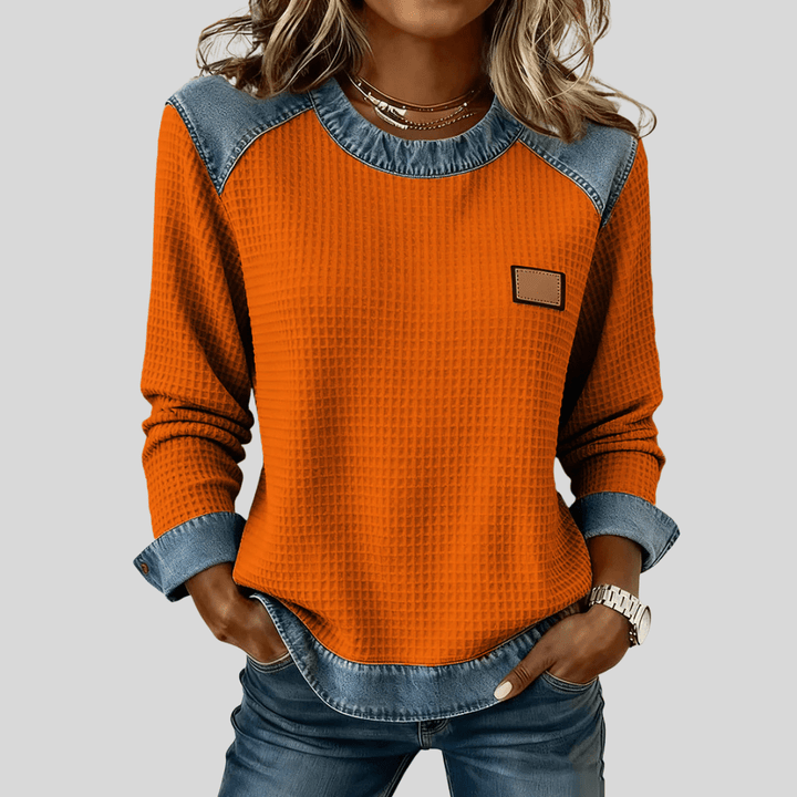 KARA | Waffle sweatshirt with patchwork trim - My Store