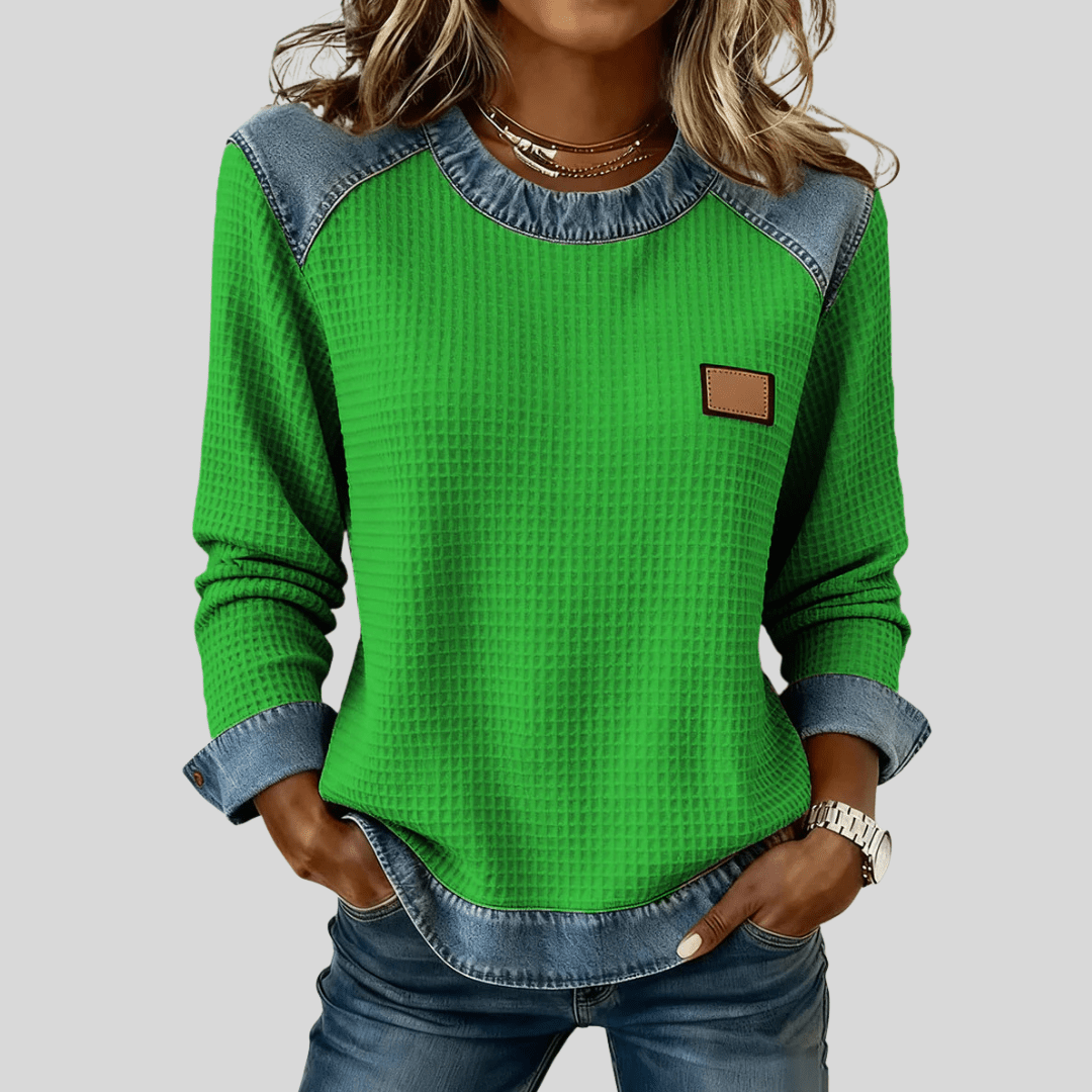 KARA | Waffle sweatshirt with patchwork trim - My Store