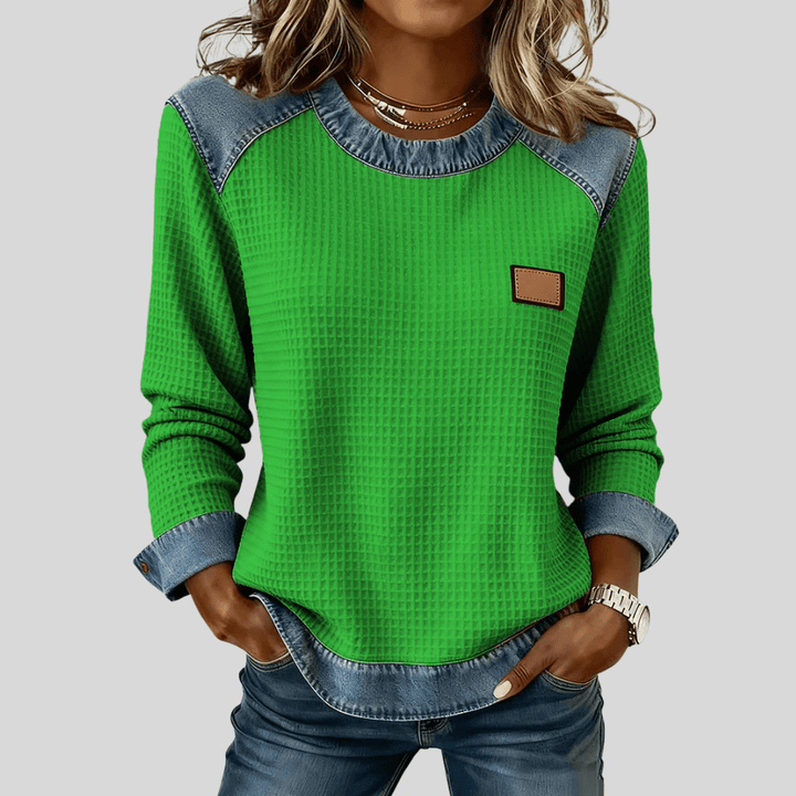 KARA | Waffle sweatshirt with patchwork trim - My Store