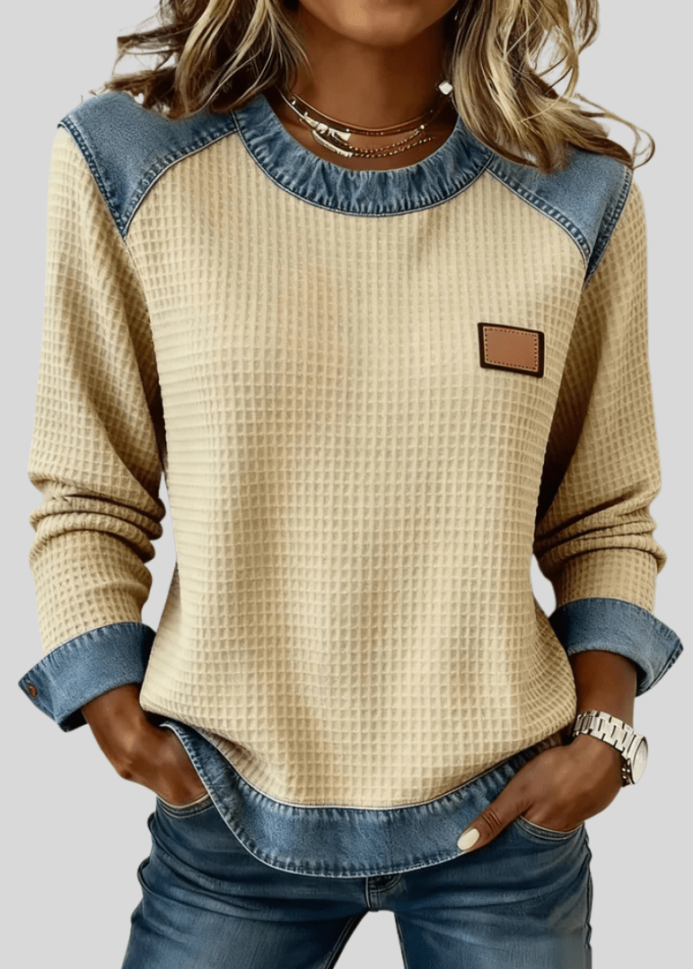 KARA | Waffle sweatshirt with patchwork trim - My Store
