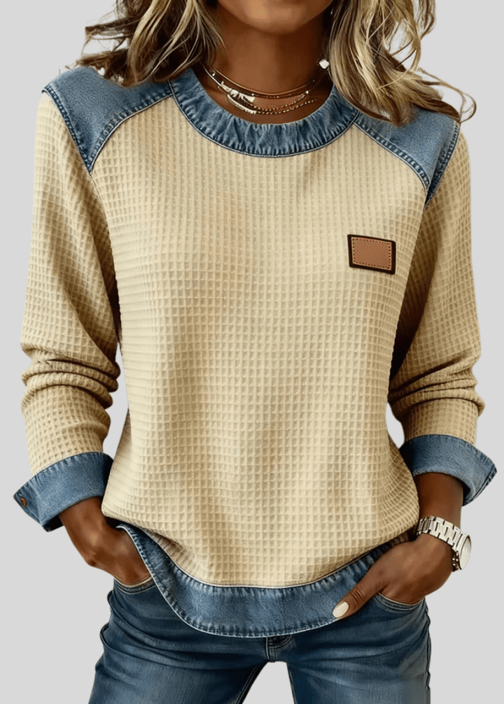 KARA | Waffle sweatshirt with patchwork trim - My Store