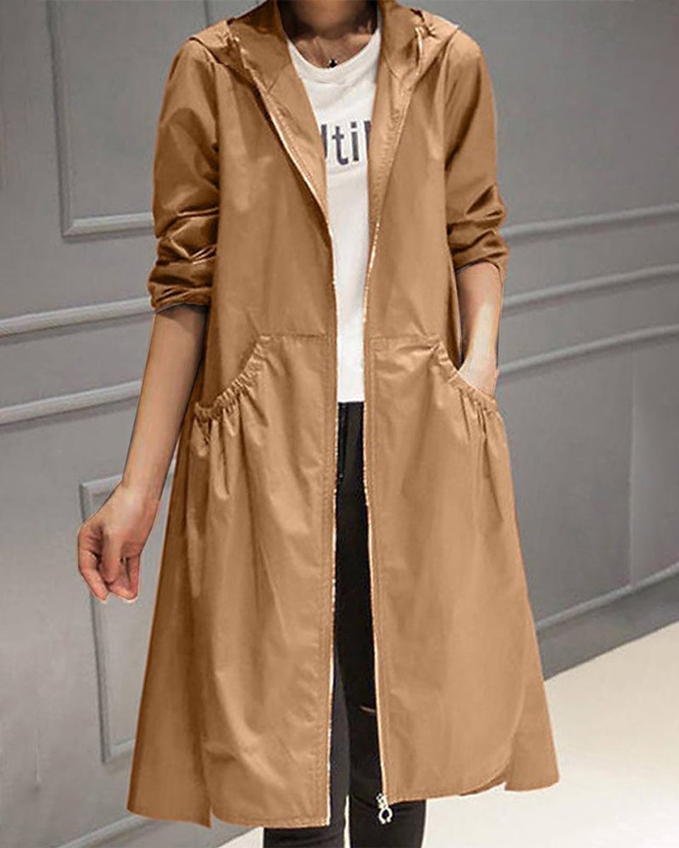Kathleen | Hooded Zip-Up Long Trench Coat - My Store