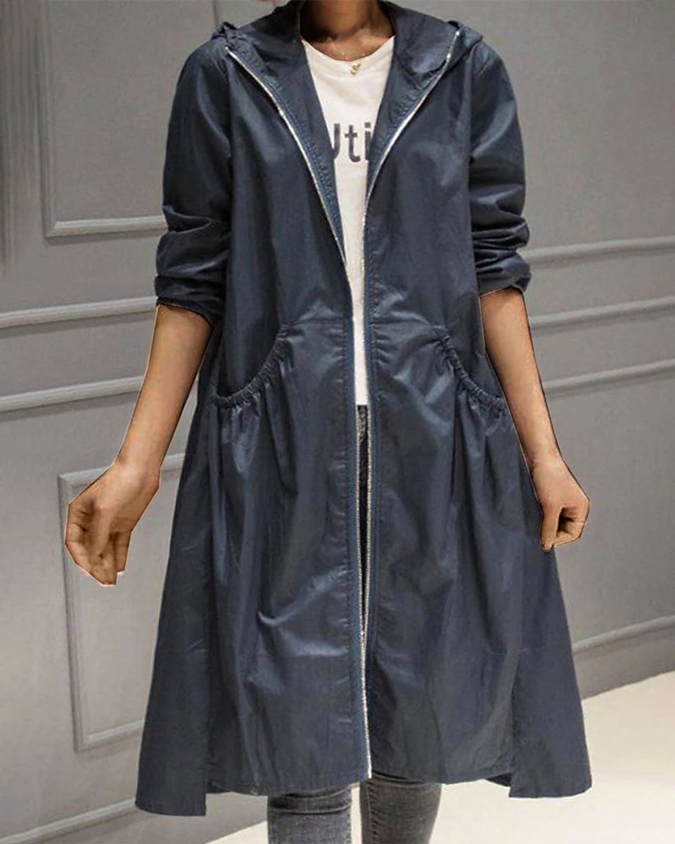 Kathleen | Hooded Zip-Up Long Trench Coat - My Store
