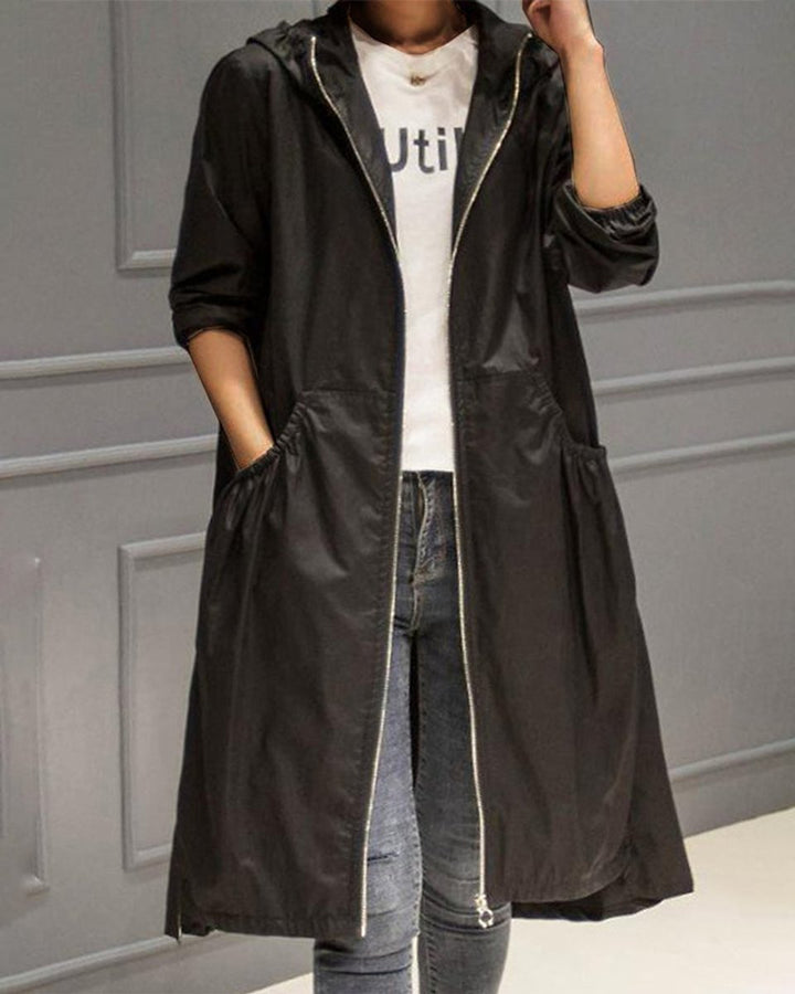Kathleen | Hooded Zip-Up Long Trench Coat - My Store