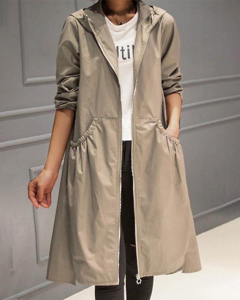 Kathleen | Hooded Zip-Up Long Trench Coat - My Store