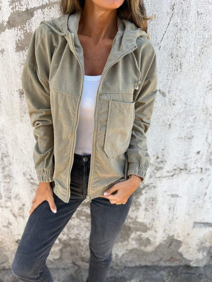 Lauren | Ribbed Zip-Up Hooded Jacket - My Store