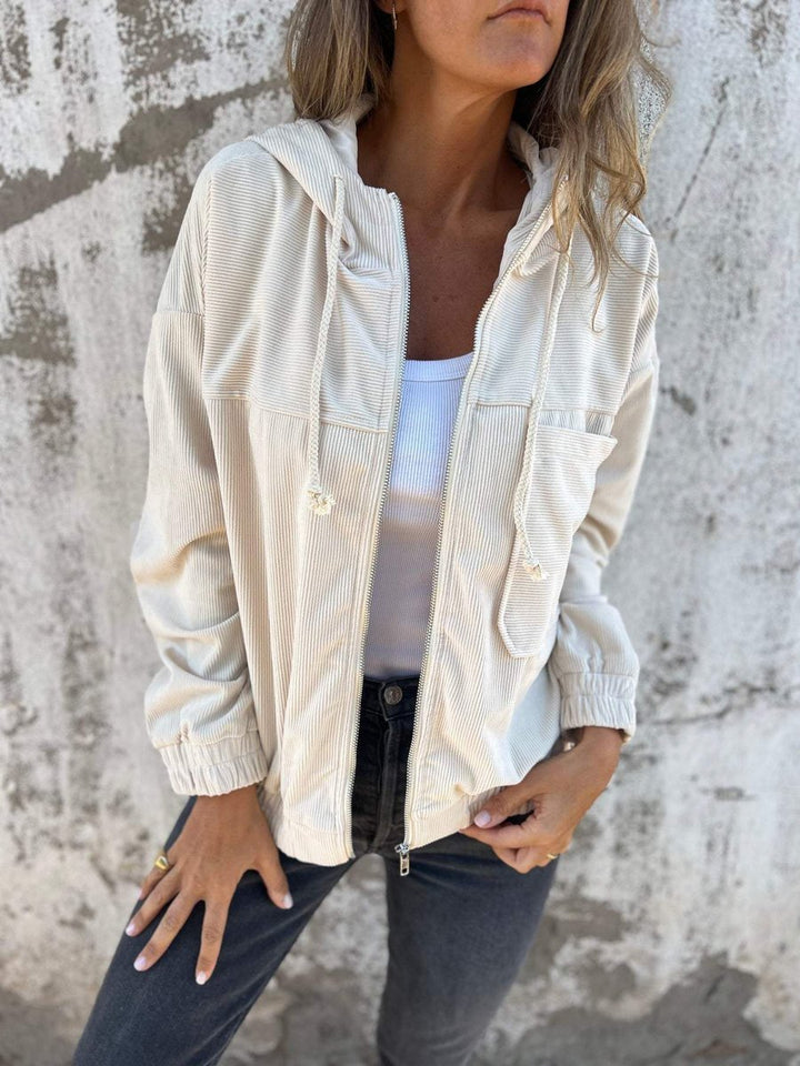 Lauren | Ribbed Zip-Up Hooded Jacket - My Store