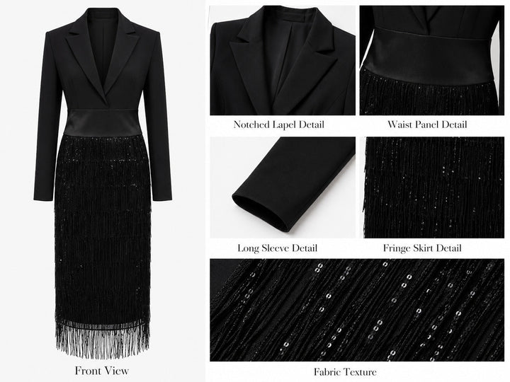 Loredana | Blazer Fringe Midi Dress - My Store