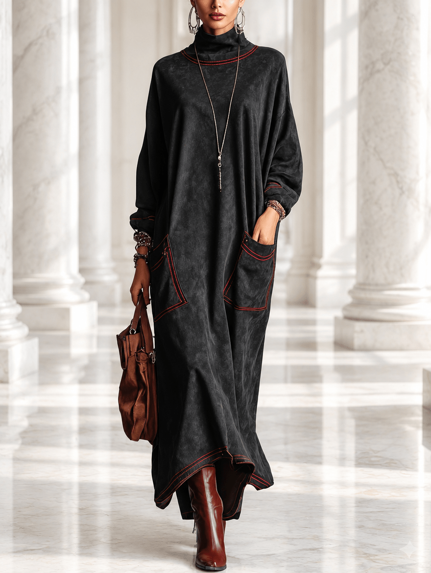 Manuela | Contrast-Stitch Maxi Dress - My Store
