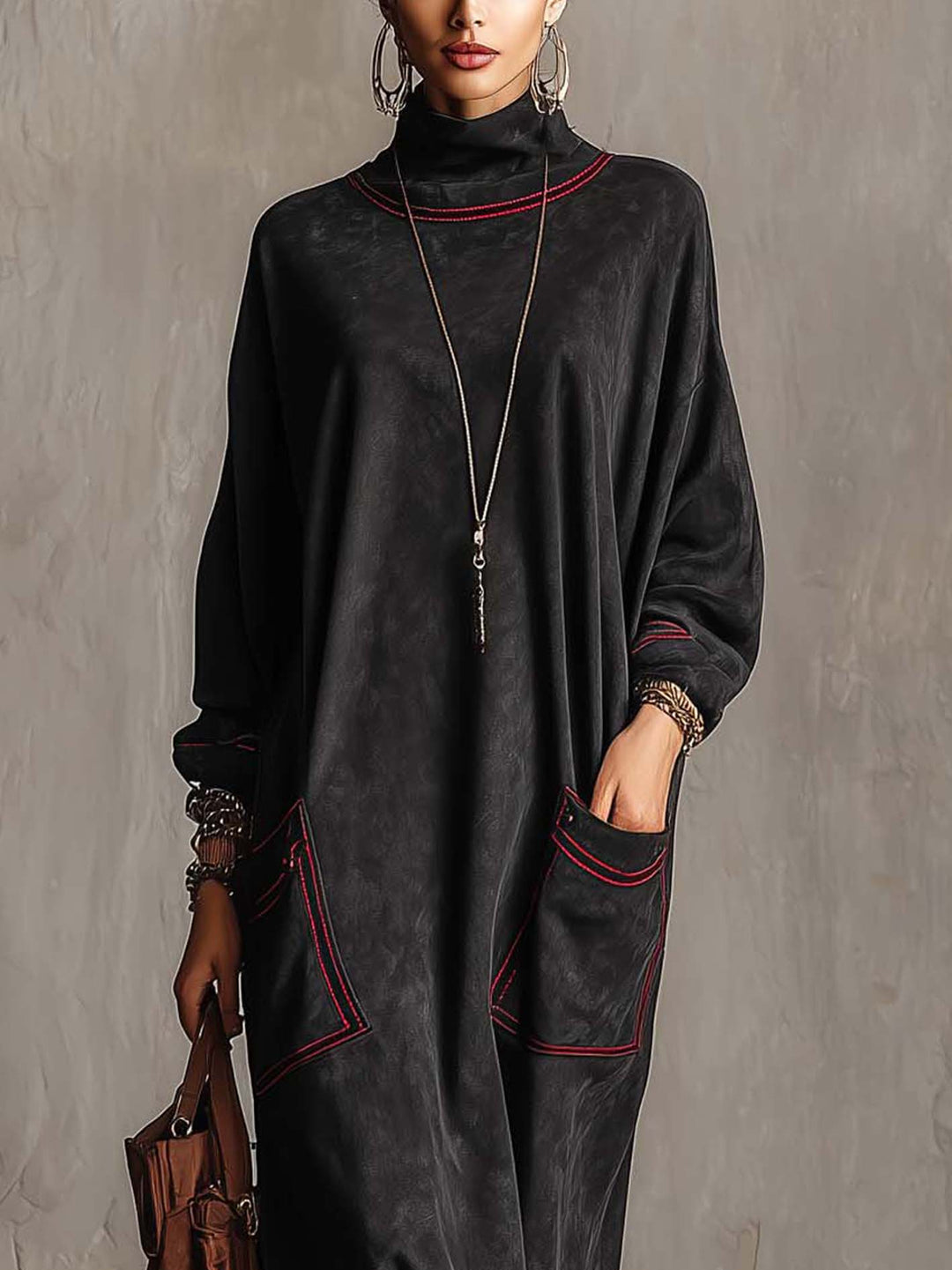 Manuela | Contrast-Stitch Maxi Dress - My Store