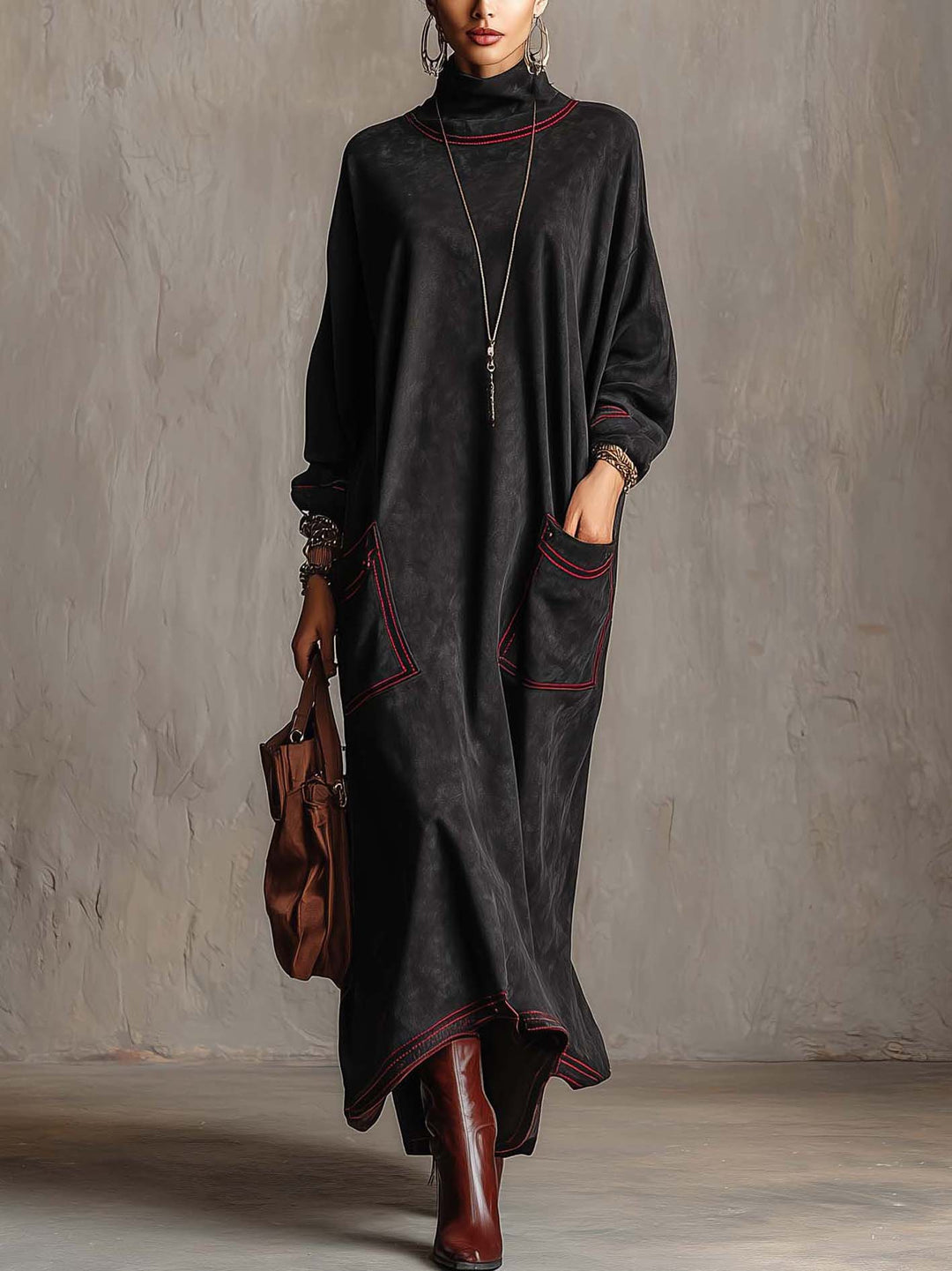Manuela | Contrast-Stitch Maxi Dress - My Store