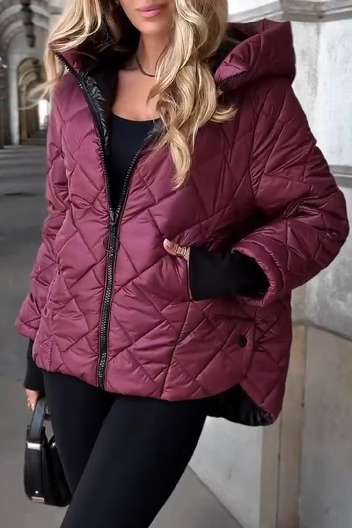 Marina | Diamond Quilted Hooded Zip-Up Jacket - My Store