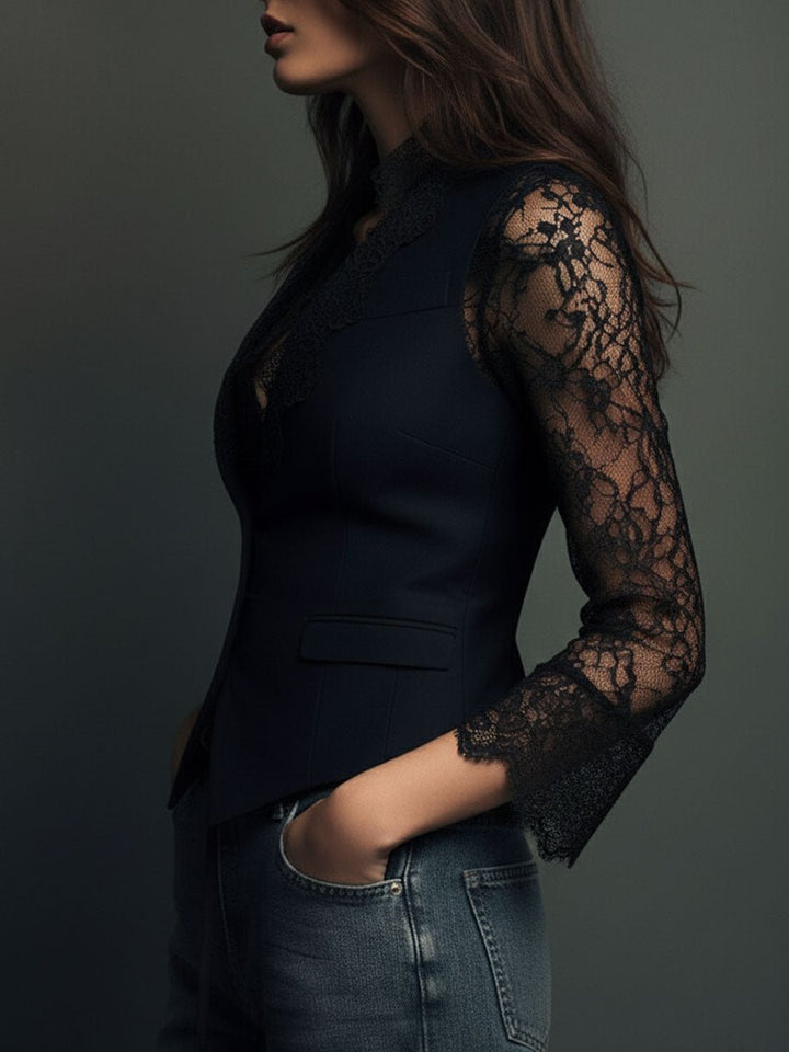 Noémie | Black Blazer Top with Semi-Transparent Sleeves - My Store