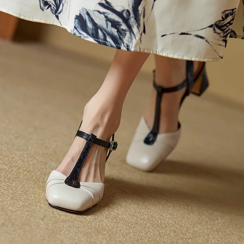 Olaya T-Strap Slingback Heels - My Store