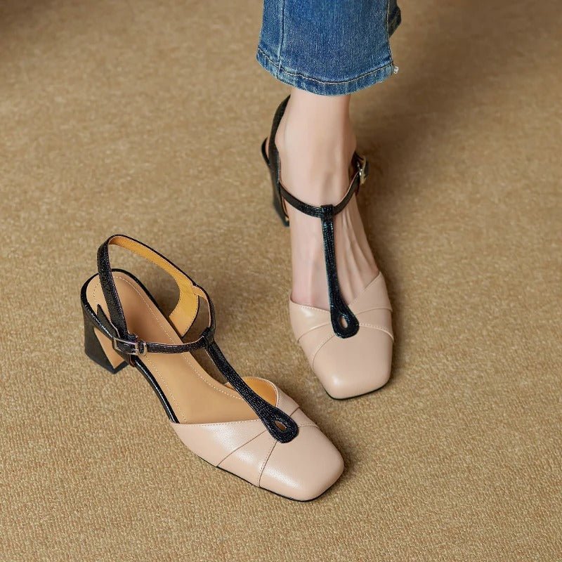 Olaya T-Strap Slingback Heels - My Store