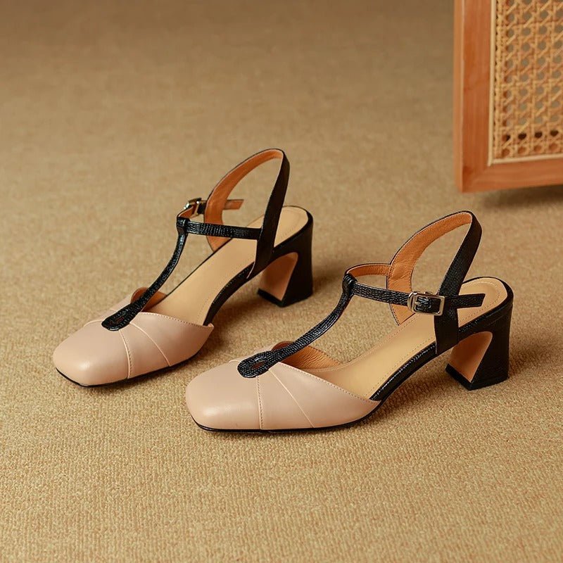Olaya T-Strap Slingback Heels - My Store