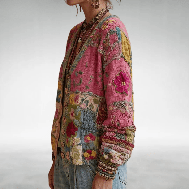 OPAL | Patchwork cardigan with bohemian floral knit - My Store